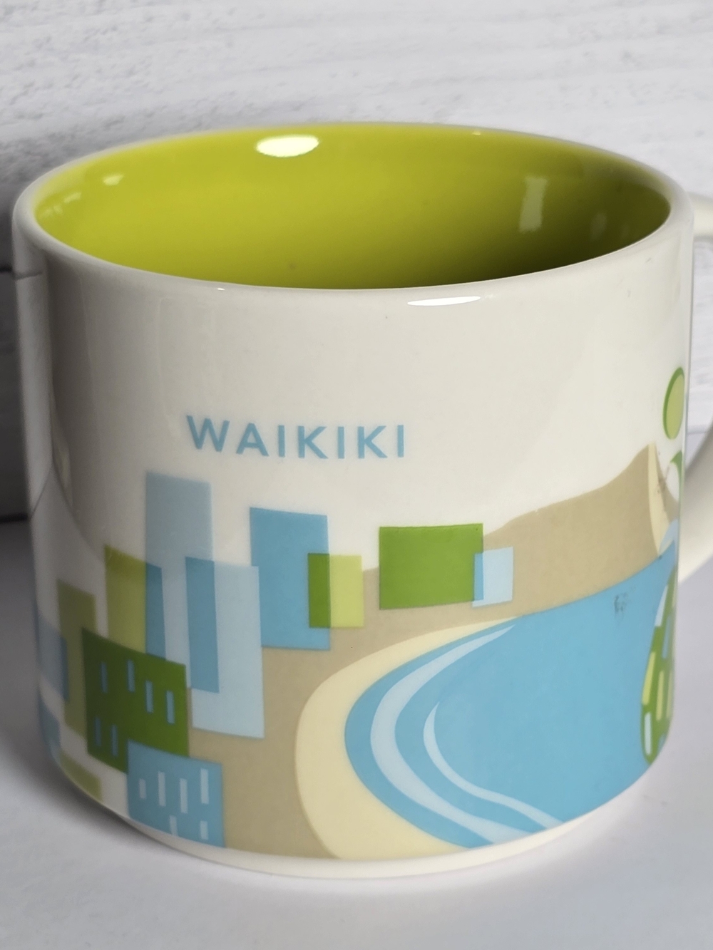 Starbucks Waikiki, HI Ceramic Mug Green Blue Beach Mod You Are Here Collection